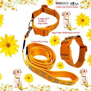 AMBABY Adjustable Reflective Nylon Pet Collar Dog Collar Leash Set Safety Buckle